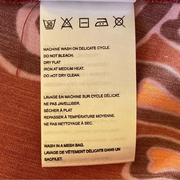 NEW FARM Rio Bold Floral Pink Midi Dress One Shoulder Cut-Out Beaded Ties Size L - Picture 16 of 16